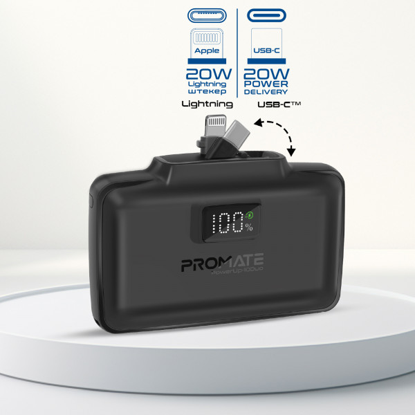 Універсальна мобільна батарея Promate PowerUp-10Duo 10000mAh 20W Black