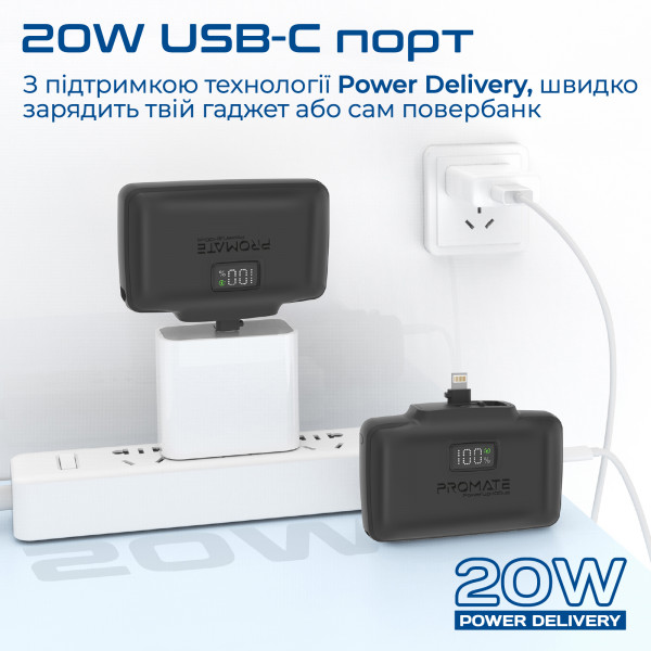 Універсальна мобільна батарея Promate PowerUp-10Duo 10000mAh 20W Black