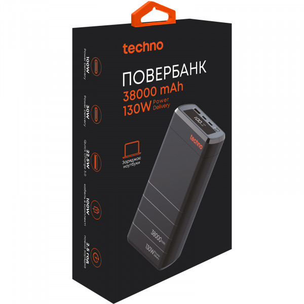 Універсальна мобільна батарея Techno PDC130 38000mAh PD 130W QC 3.0 Black