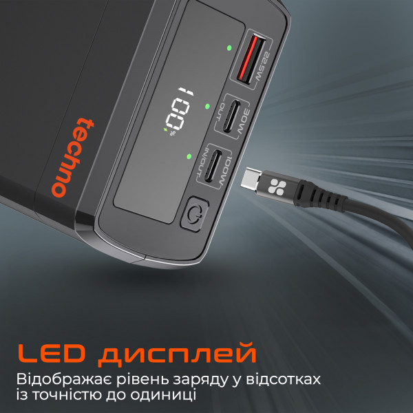 Універсальна мобільна батарея Techno PDC130 38000mAh PD 130W QC 3.0 Black