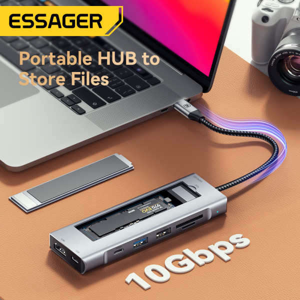 USB-хаб Essager 8 in 1 USB-C Hub with 10Gbps M.2 NVMe SSD Enclosure (EHB08-QK0G-Z)