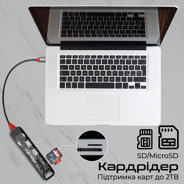 USB-хаб Promate TransHub-Lite USB Type-C Grey