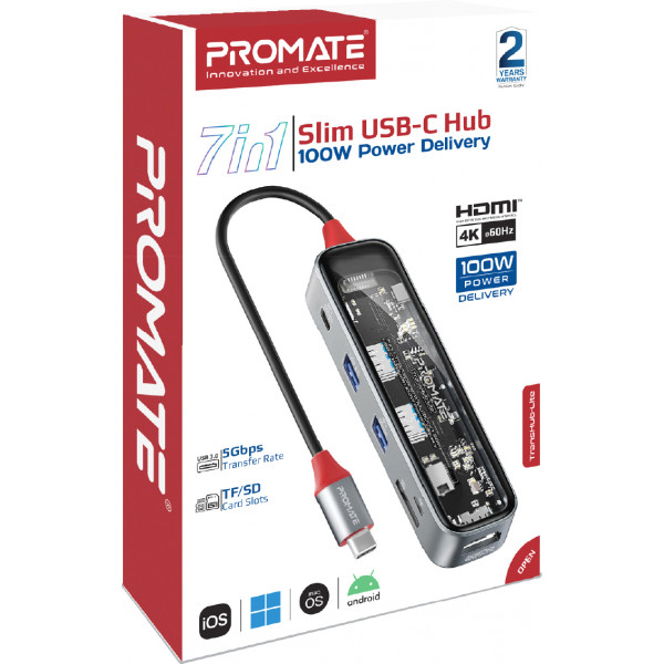 USB-хаб Promate TransHub-Lite USB Type-C Grey
