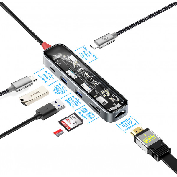 USB-хаб Promate TransHub-Lite USB Type-C Grey