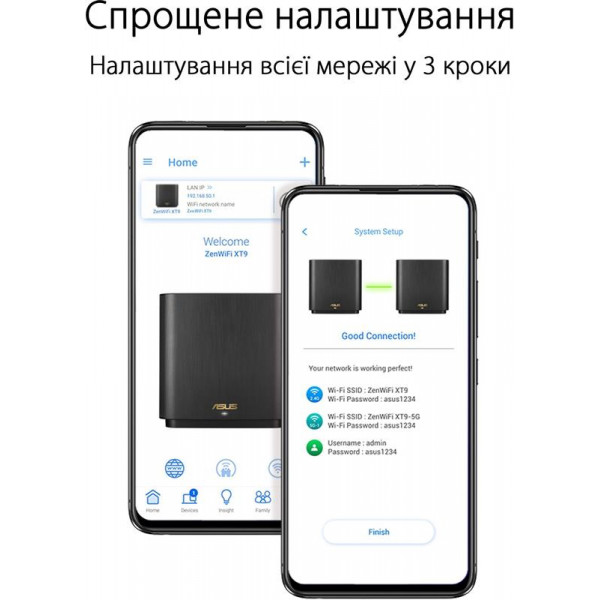 Wi-Fi Mesh система Asus ZenWiFi XT9 1pk Black (90IG0740-MO3B50)