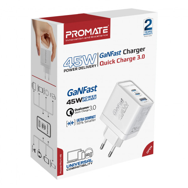 Зарядний пристрій Promate PowerPort 45W White
