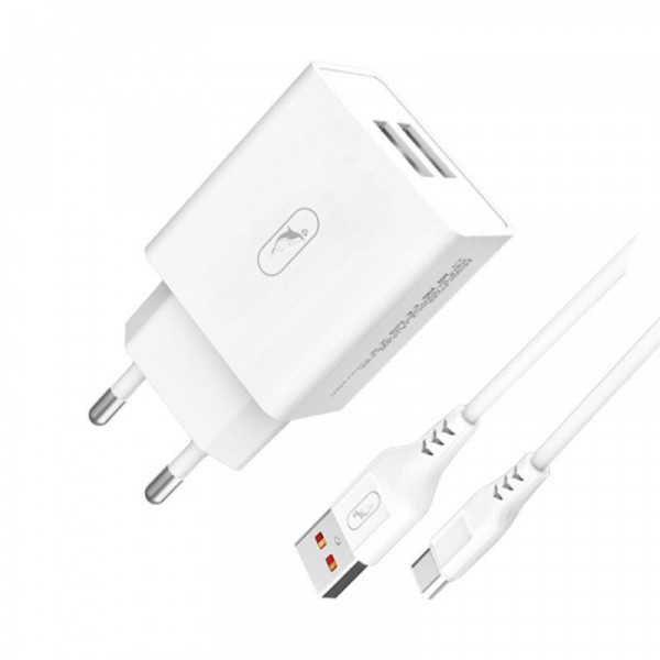 Зарядний пристрій SkyDolphin SC30T (2USB, 2.1A) White (SDMZP-000113) + кабель Type-C