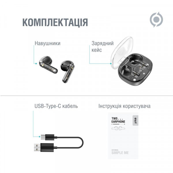 Bluetooth-гарнiтура Piko TWS-SimpleMe Black (1283126583438)
