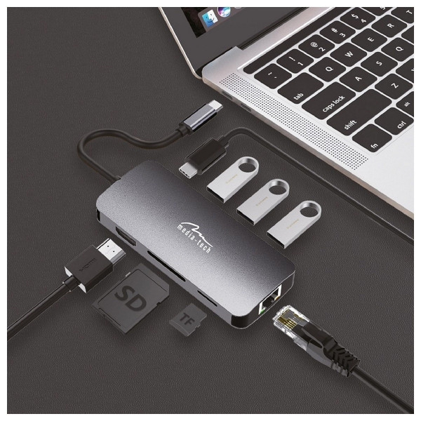 Док-станція Media-Tech USB-C HDMI/USB 3.0x3/RJ45/SD/MicroSD/PD 100W (MT5044)