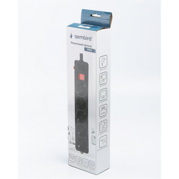 Фільтр живлення Gembird Pro (SPG5-G-10B-PRO) 5 розеток, 3м, чорний
