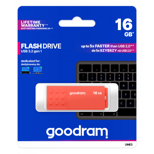 Флеш-накопичувач USB3.2 16GB Goodram UME3 Orange (UME3-0160O0R11)