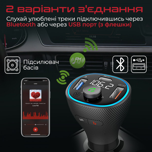 FM-трансмітер Promate PowerTune-38w Black