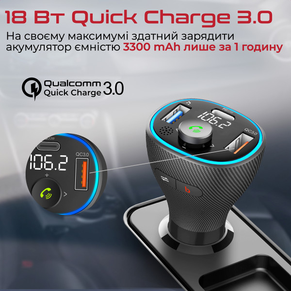 FM-трансмітер Promate PowerTune-38w Black