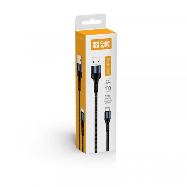 Кабель ColorWay USB - Lightning (M/M), nylon, 2.4 А, 1 м, Black (CW-CBUL045-BK)