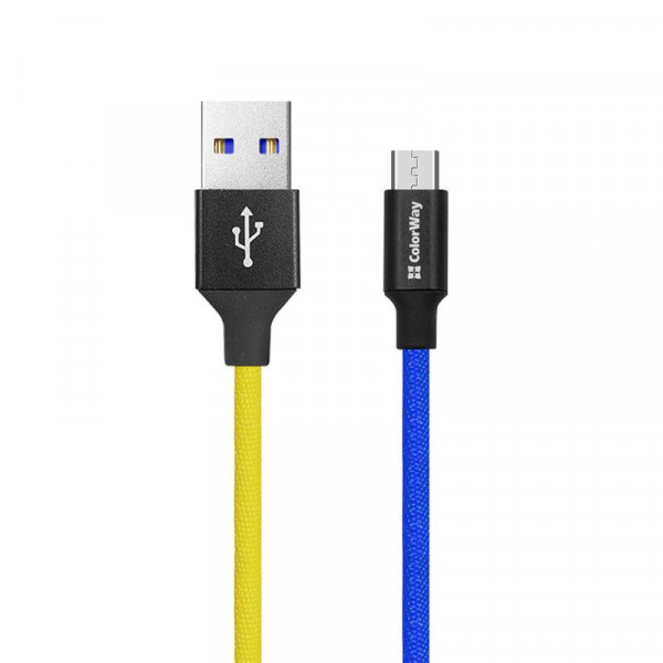 Кабель ColorWay USB - micro USB (M/M), 2.4 А, 1 м, Blue/Yellow (CW-CBUM052-BLY)