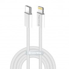 Кабель ColorWay USB Type-C - Lightning (M/M), (braided cotton) (PD Fast Charging 27W), 2 м, Gray (CW-CBPDCL068-GR)