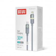Кабель ColorWay USB Type-C - Lightning (M/M), warm light, 3А, 1 м, Grey (CW-CBPDCL092-GR)