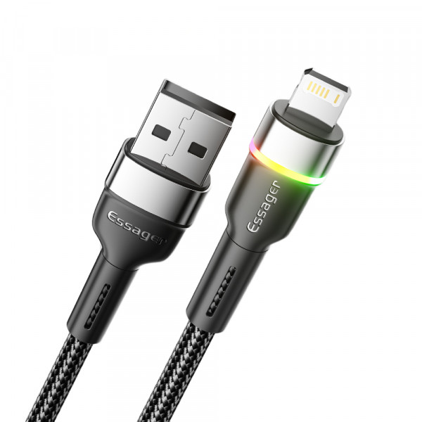 Кабель Essager Colorful LED USB - Lightning (M/M), 2.4A, 2 м Black (EXCL-XCDA01)