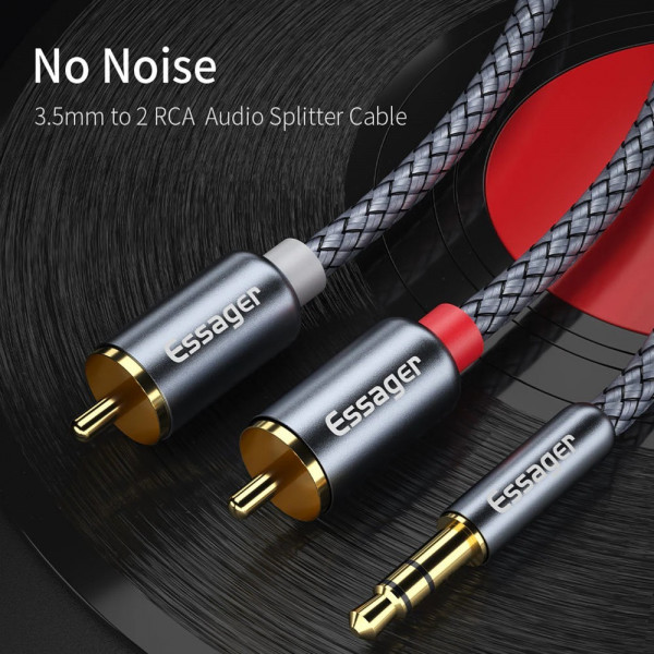Кабель Essager Monster 3.5 мм - 2xRCA (M/M), 2 м, Grey (EYPZJ-MYA0H)
