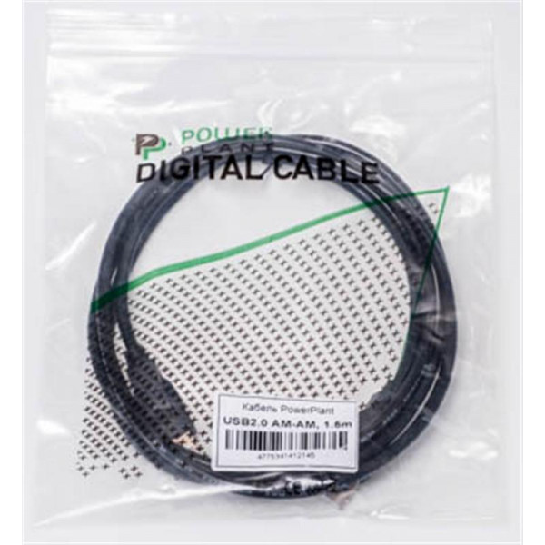 Кабель PowerPlant (KD00AS1214) USB2.0(AM)-USB2.0(AM), 1.5м, Black