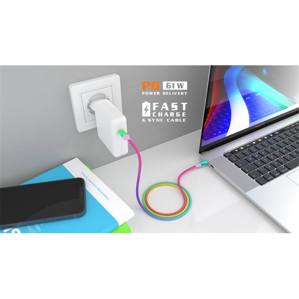 Кабель REAL-EL Premium USB Type-C - USB Type-C (M/M), 1 м, Rainbow (EL123500053)