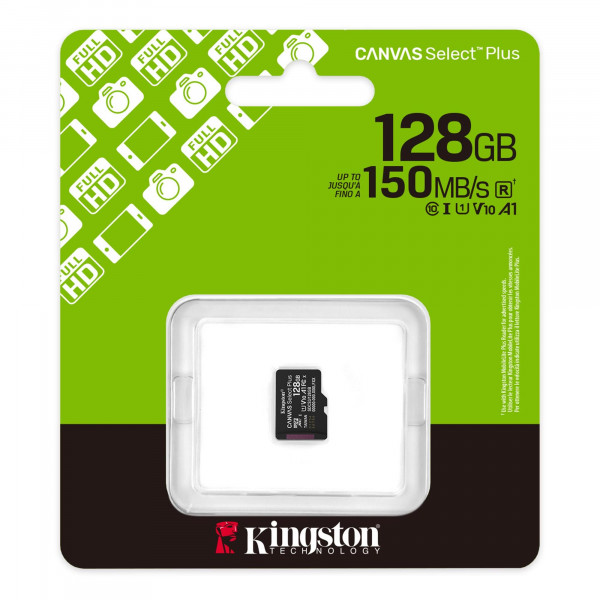 Карта пам`яті MicroSDXC 128GB UHS-I Class 10 Kingston Canvas Select Plus R150MB/s + SD-адаптер (SDCS3/128GB)