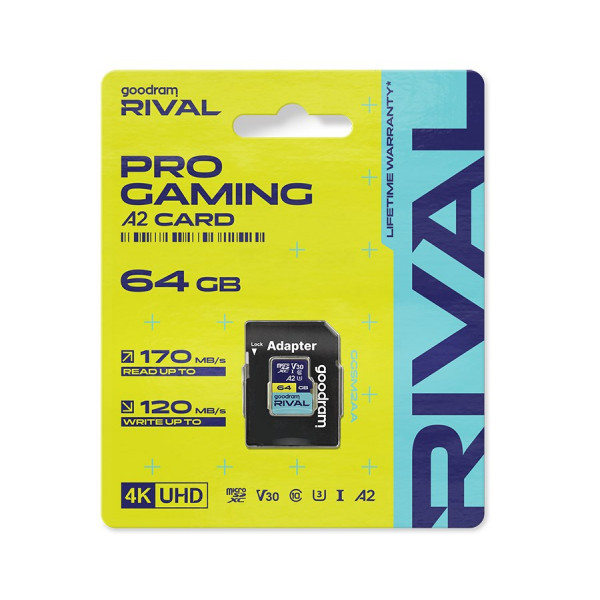 Карта пам`яті MicroSDXC 64GB UHS-I/U3 Class 10 Goodram RIVAL M2AA R170/W120MB/s + SD-adapter (GGSM2AA-0640R12)