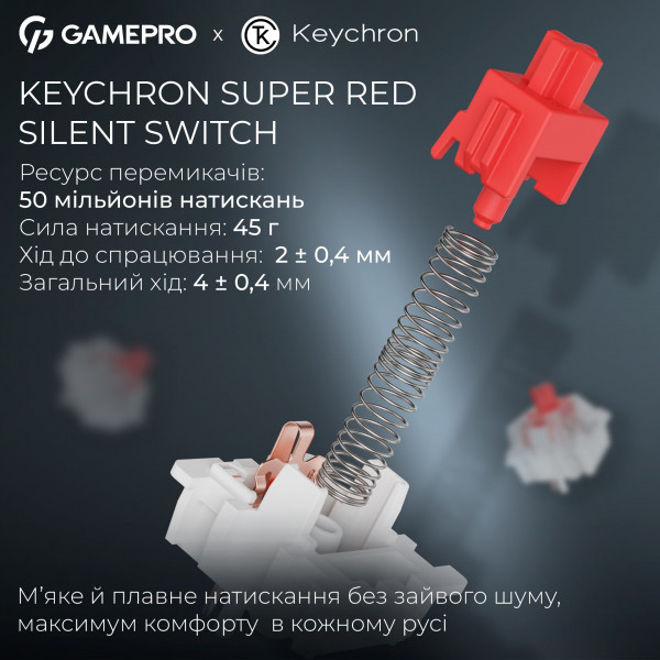 Клавіатура бездротова GamePro Asgard Drakkar Keychron Super Red Switch Blue (MK305BL)