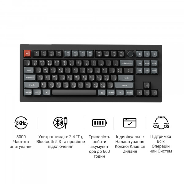 Клавіатура бездротова Keychron V3 Ultra Keychron Red Switch Black RGB (V3U-D1-UA)