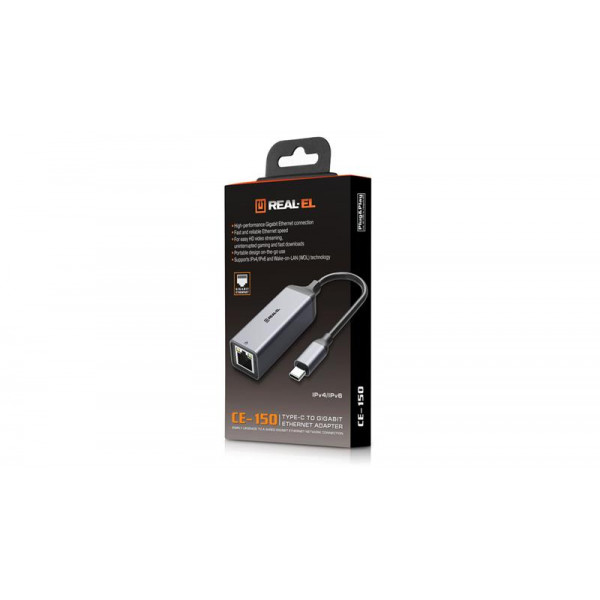 Мережевий адаптер REAL-EL CE-150 USB Type-C - RJ45 (M/F), 0.1 м, Black (EL123110004)