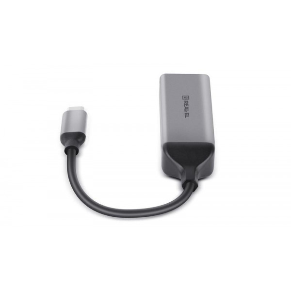 Мережевий адаптер REAL-EL CE-150 USB Type-C - RJ45 (M/F), 0.1 м, Black (EL123110004)