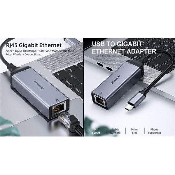 Мережевий адаптер REAL-EL CE-150 USB Type-C - RJ45 (M/F), 0.1 м, Black (EL123110004)