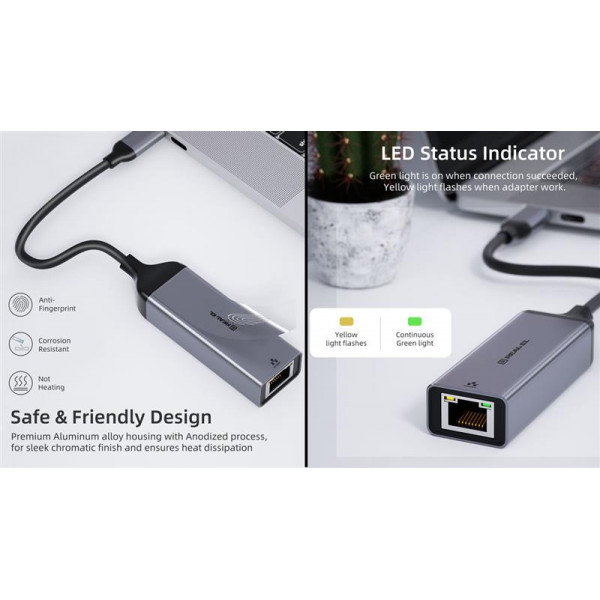 Мережевий адаптер REAL-EL CE-150 USB Type-C - RJ45 (M/F), 0.1 м, Black (EL123110004)