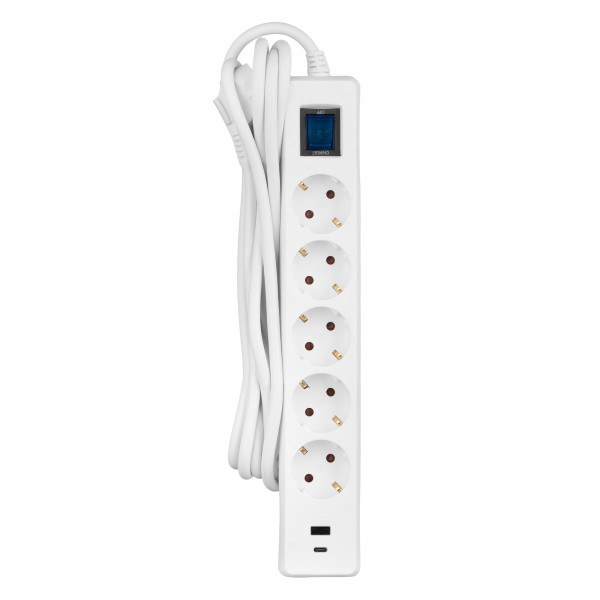 Мережевий фільтр 2E 5хSchuko, 1 х USB, 1 x USB-C, 3 м (2E-SP515M3USBWH)