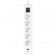 Мережевий фільтр 2E 5хSchuko, 1 х USB, 1 x USB-C, 3 м (2E-SP515M3USBWH)