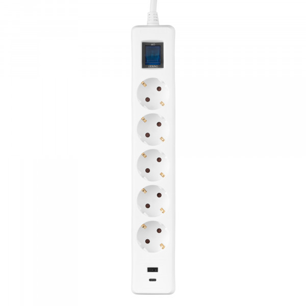 Мережевий фільтр 2E 5хSchuko, 1 х USB, 1 x USB-C, 3 м (2E-SP515M3USBWH)