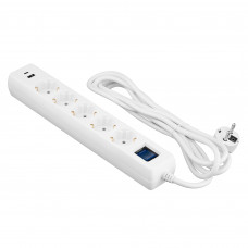 Мережевий фільтр 2E 5хSchuko, 1 х USB, 1 x USB-C, 3 м (2E-SP515M3USBWH)