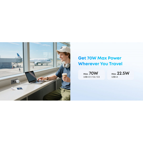 Мережевий зарядний пристрій Anker Charger 70W, 3xUSB-C, 1xUSB-A, Black (A121CG11)