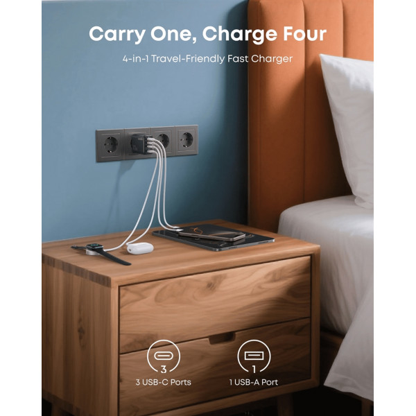 Мережевий зарядний пристрій Anker Charger 70W, 3xUSB-C, 1xUSB-A, Black (A121CG11)