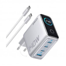 Мережевий зарядний пристрій Anker Laptop GaN Charger Silver, 140W 3xUSB-C 1xUSB-A Display (B2697G41) + кабель USB Type-C