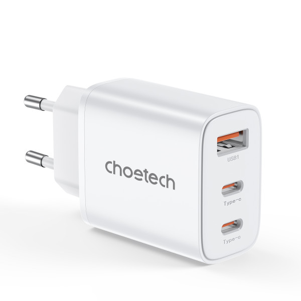 Мережевий зарядний пристрій Choetech (2хUSB-C+USB-A) White (PD3046-EU-WH)