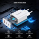 Мережевий зарядний пристрій Choetech (2хUSB-C+USB-A) White (PD3046-EU-WH)