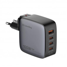 Мережевий зарядний пристрій ColorWay Power Delivery GaN (USB-A + 3USB TYPE-C) 100W Black (CW-CHS047PD-BK)