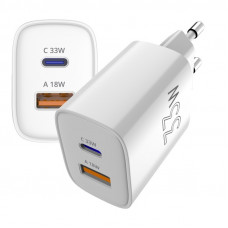 Мережевий зарядний пристрій Sigma mobile X-power 33W GaN, PD, QC (1xUSB-C + 1xUSB-A) White (PS33-01)