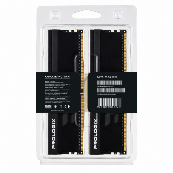 Модуль пам`ятi DDR4 2x16GB/3200 Prologix Onyx Black RGB (PRO32GB3200YBR4K)