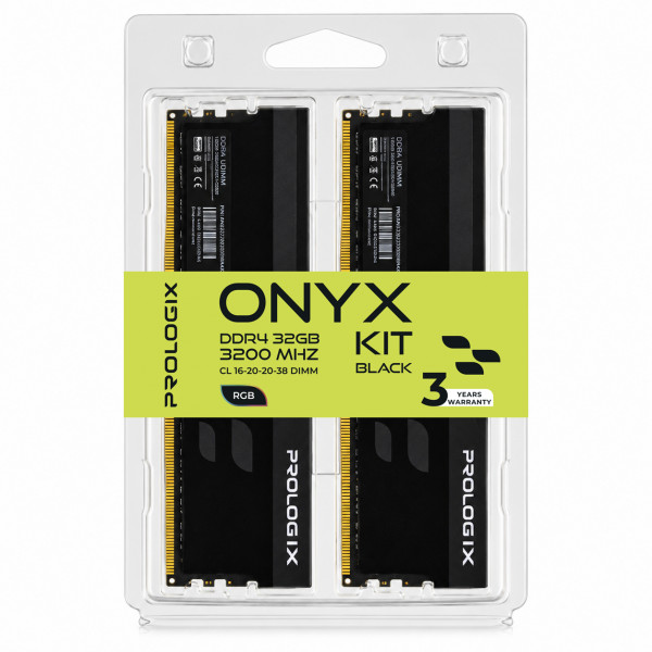 Модуль пам`ятi DDR4 2x16GB/3200 Prologix Onyx Black RGB (PRO32GB3200YBR4K)