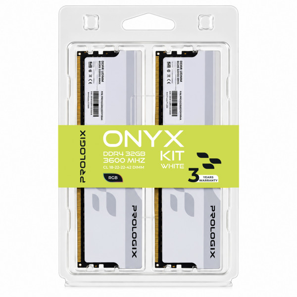 Модуль пам`ятi DDR4 2x16GB/3600 Prologix Onyx White RGB (PRO32GB3600YWR4K)