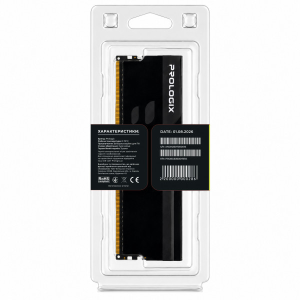 Модуль пам`ятi DDR4 8GB/3600 Prologix Onyx Black RGB (PRO8GB3600YBR4)