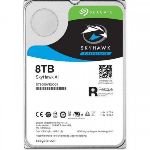 Накопичувач HDD SATA 8.0TB Seagate SkyHawk AI Surveillance 7200rpm 256MB (ST8000VE000)