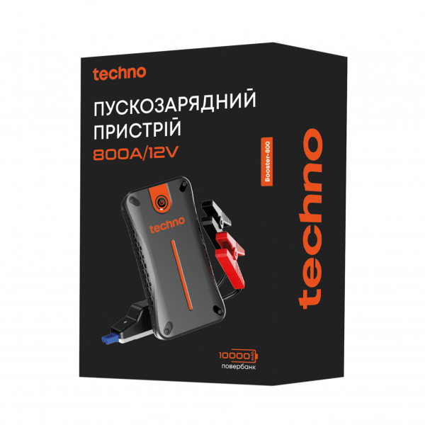 Пусковий пристрій для автомобілів Techno 10000mAh Black (booster-800)